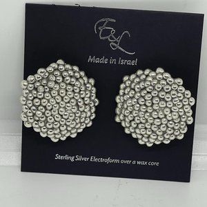 E&L Sterling Silver Bubble Round Popcorn Earrings Electroform Israel NEW
